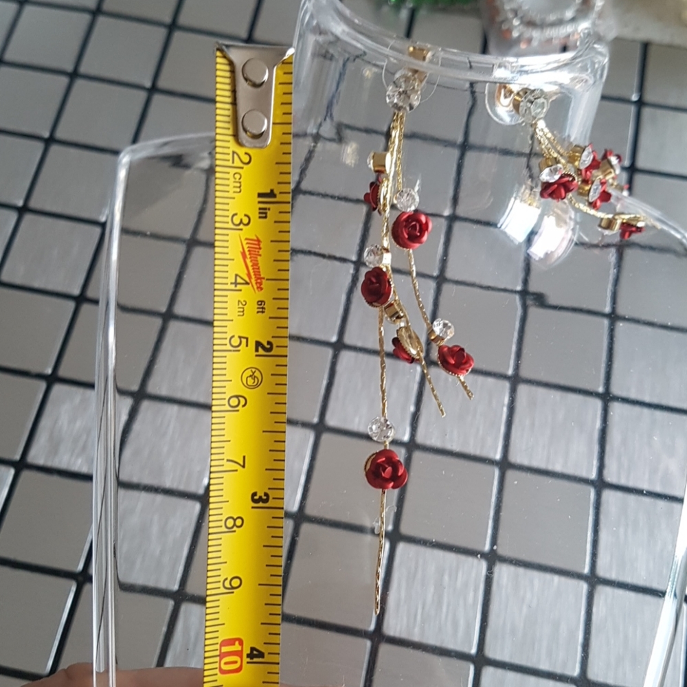 S925 Red Rose's Drop Earrings - Picture 4 of 7